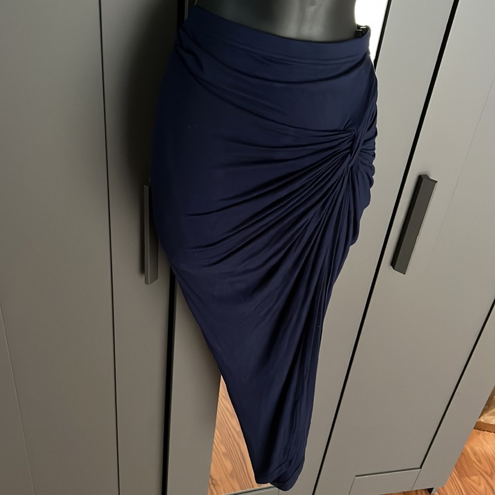Iris | Navy Blue Front Knot Wrap Skirt
